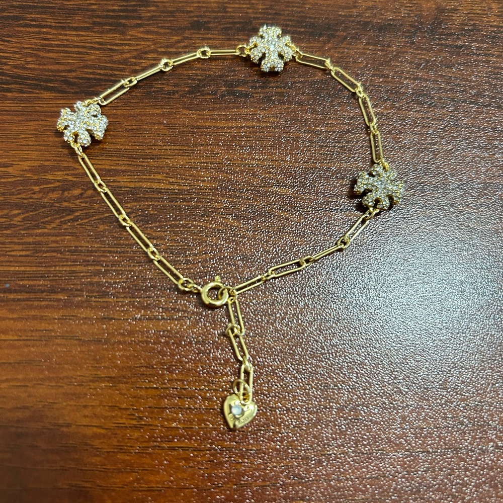 Tory Burch Elegant Gold Paper Clip Bracelet with T Logo Pave, 6.5”-9” length